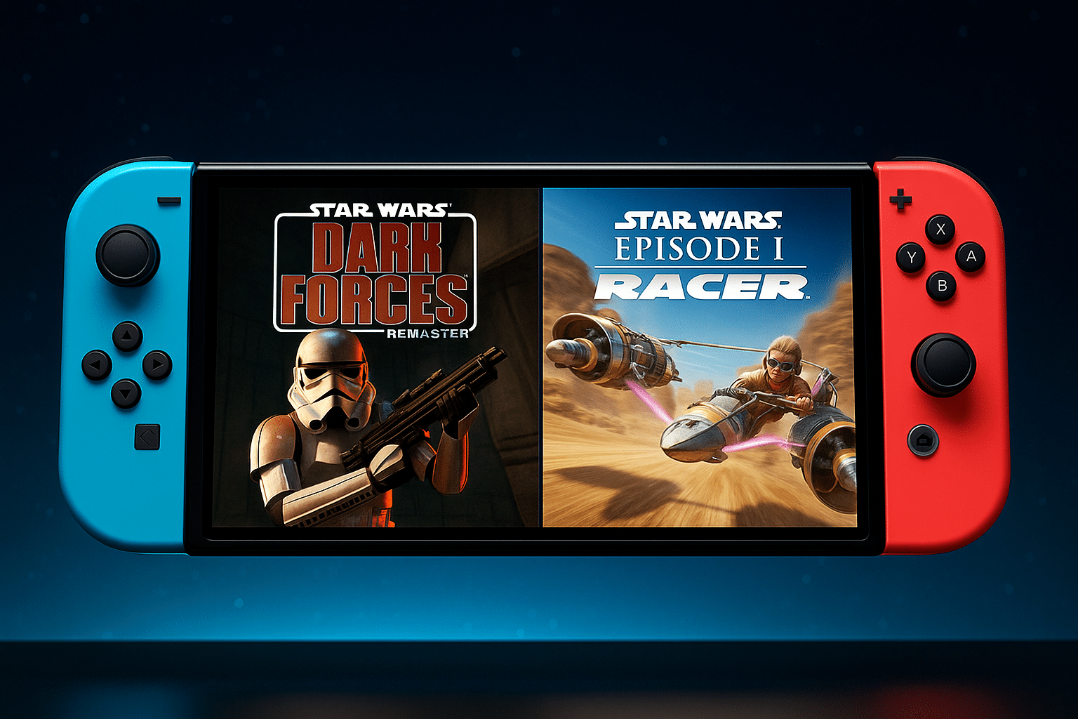 Nintendo Switch 2 displaying Star Wars Dark Forces Remaster and Episode I Racer